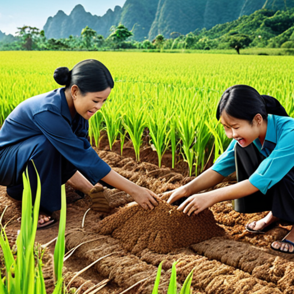 ** A vibrant illustration depicting a company actively engaged in "Creating Shared Value" (CSV). Show them implementing solutions, such as sustainable farming practices, that both generate profit and address a social issue like food security in Thailand.  The image should convey a sense of positive impact and business success.

**