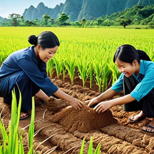 ** A vibrant illustration depicting a company actively engaged in "Creating Shared Value" (CSV). Show them implementing solutions, such as sustainable farming practices, that both generate profit and address a social issue like food security in Thailand.  The image should convey a sense of positive impact and business success.

**