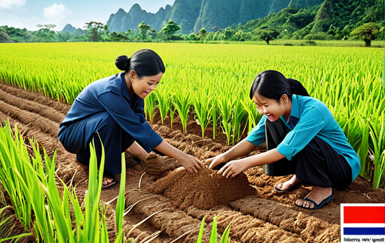 ** A vibrant illustration depicting a company actively engaged in "Creating Shared Value" (CSV). Show them implementing solutions, such as sustainable farming practices, that both generate profit and address a social issue like food security in Thailand.  The image should convey a sense of positive impact and business success.

**