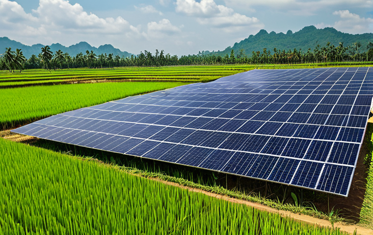 Environmental Sustainability**

"A solar panel farm in rural Thailand, surrounded by lush rice paddies, fully clothed farmers tending the fields, appropriate content, safe for work, professional photography, focusing on renewable energy and sustainable agriculture, perfect anatomy, correct proportions, natural pose, high quality, environmental conservation."

**