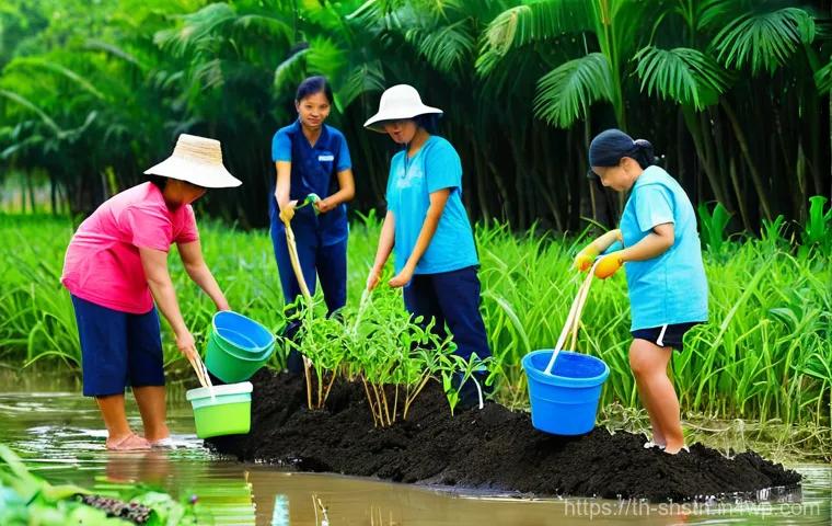 지속가능한 개발을 위한 기업의 사회적 책임 - **Prompt:** A vibrant outdoor scene on a sunny day in a coastal area of Thailand. Diverse Thai volun...