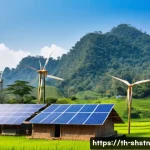 지속가능한 개발 사업의 성공 사례 - A vibrant small rural community in Northern Thailand featuring traditional wooden houses with solar ...