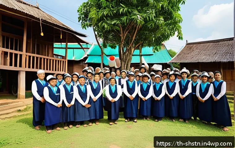 사회적 책임과 지속가능 경영의 연계성 - A vibrant community event in a Thai local village, featuring diverse people including elders and chi...