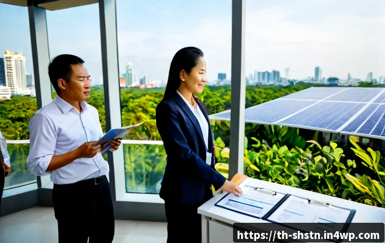 Home 30 지속가능한 기업 리더십의 역할 - Photorealistic Thai corporate leader in a modern Bangkok office, standing beside a sunlit meeting ta...
